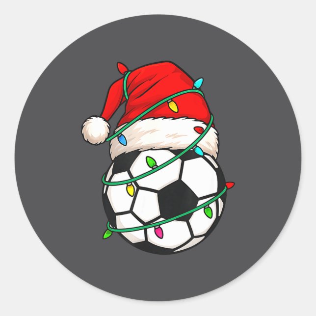 Pegatina Redonda Soccer With Santa Hat Funny Christmas Xmas Gift  (Anverso)