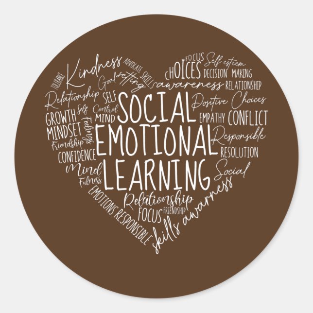 Pegatina Redonda Social Emotional Learning Heart Counselor Teacher (Anverso)