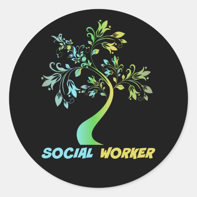 Pegatina Redonda Social Worker, Floral Graphics (Anverso)