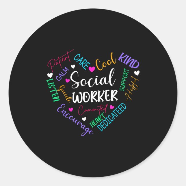 Pegatina Redonda Social worker heart funny social work for womens (Anverso)