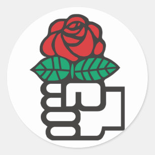 Pegatina Redonda Socialismo Democratic (el puño y el símbolo color