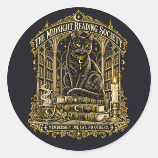 Pegatina Redonda Sociedad de Lectura de Medianoche Gótica Gato Negr