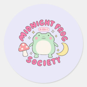Pegatina Redonda Sociedad de Rana Kawaii de Medianoche con Hongo Pa