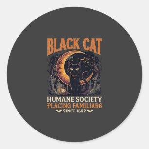 Pegatina Redonda Sociedad Humanitaria del Gato Negro Halloween Luna