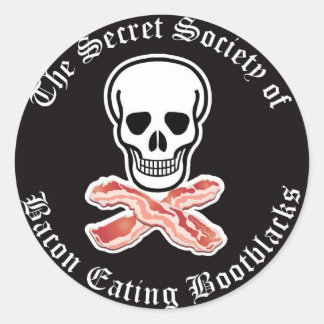 Pegatina Redonda Sociedad Secreta de Bacon comiendo Bootblack Pegat