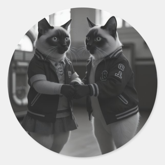 Pegatina Redonda Sock Hop Kitties (Anverso)