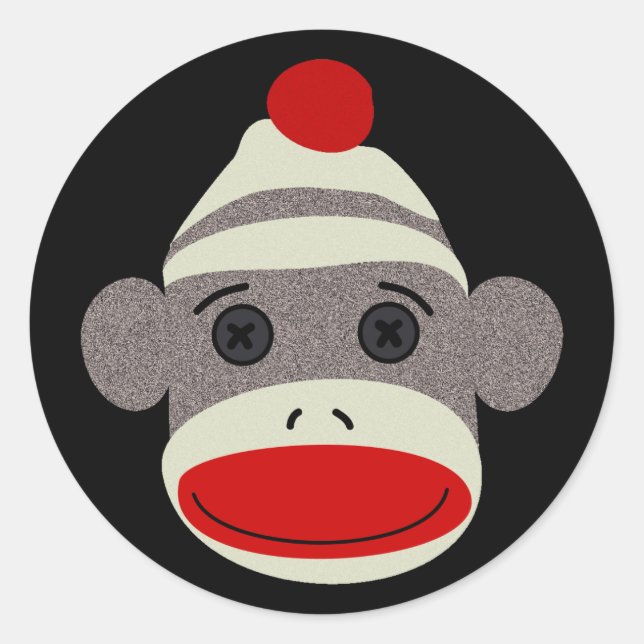 Pegatina Redonda Sock Monkey Face (Anverso)