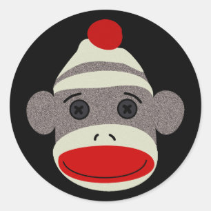 Pegatina Redonda Sock Monkey Face