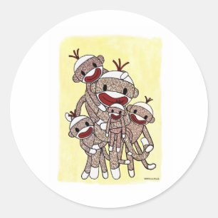 Pegatina Redonda Sock Monkey Family 04