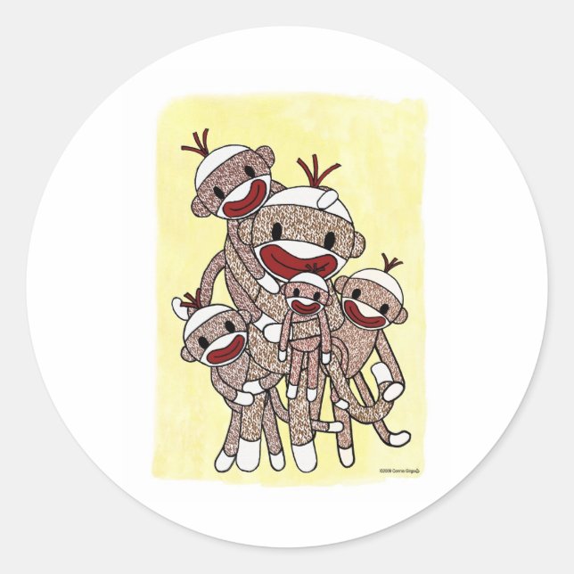 Pegatina Redonda Sock Monkey Family 04 (Anverso)