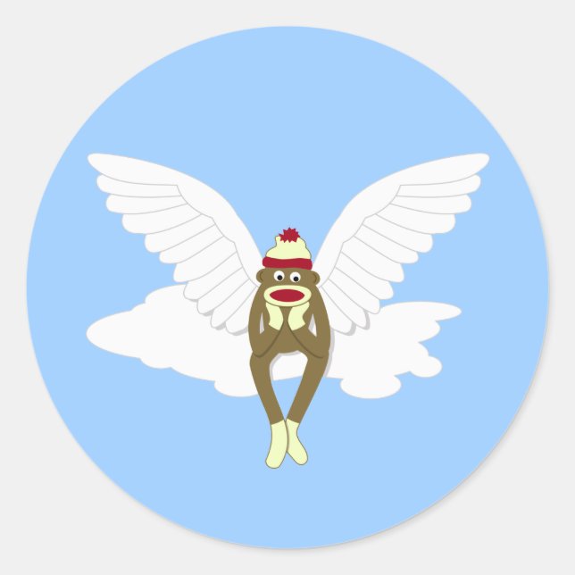 Pegatina Redonda Sock Monkey Guardian Angel (Anverso)