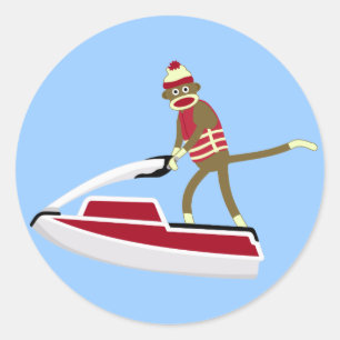 Pegatina Redonda Sock Monkey Jetski