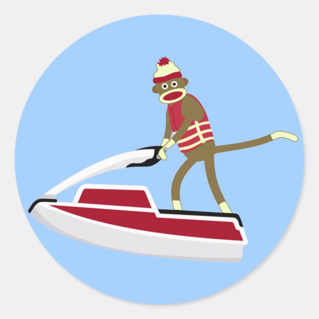 Pegatina Redonda Sock Monkey Jetski (Anverso)