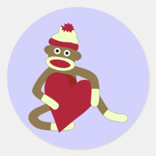 Pegatina Redonda Sock Monkey Love Heart