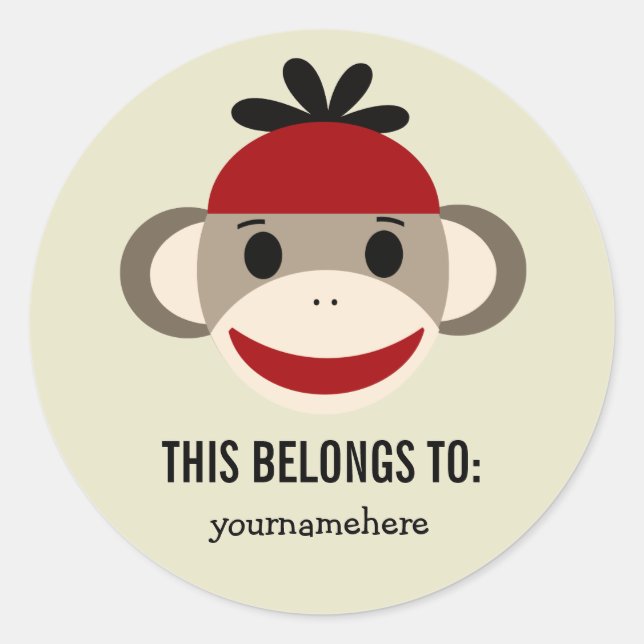 Pegatina Redonda Sock Monkey QUE PERTENECE A Pegatinas (Anverso)