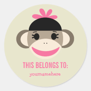 Pegatina Redonda Sock Monkey QUE PERTENECE A Pegatinas