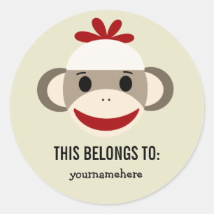 Pegatina Redonda Sock Monkey QUE PERTENECE A Pegatinas