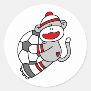 Pegatina Redonda Sock Monkey Soccer
