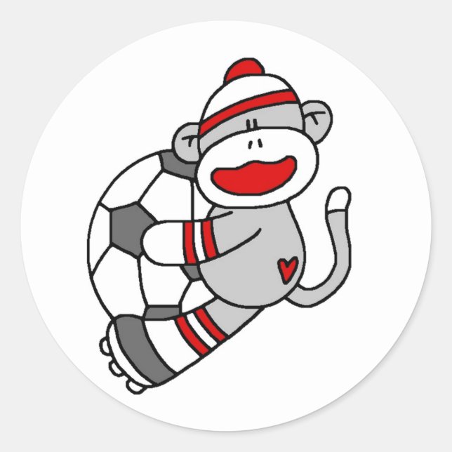 Pegatina Redonda Sock Monkey Soccer (Anverso)