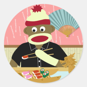 Pegatina Redonda Sock Monkey Sushi