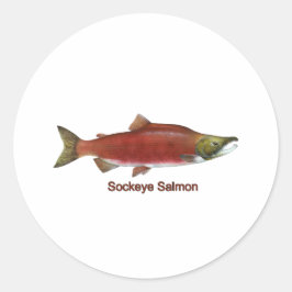 Pegatina Redonda Sockeye - Salmón Rojo (con título)