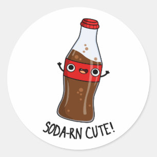 Pegatina Redonda Soda-rn Cute Funny Soda Pun