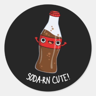 Pegatina Redonda Soda-rn Cute Funny Soda Pun Dark BG