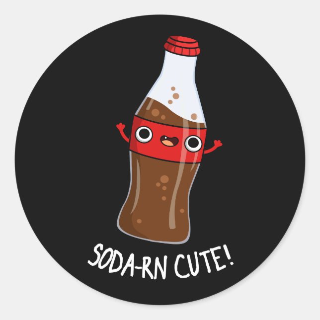 Pegatina Redonda Soda-rn Cute Funny Soda Pun Dark BG (Anverso)