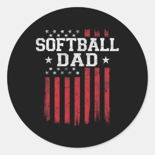 Pegatina Redonda Sofball Dad Orgullosa Bandera Estadounidense Usa P
