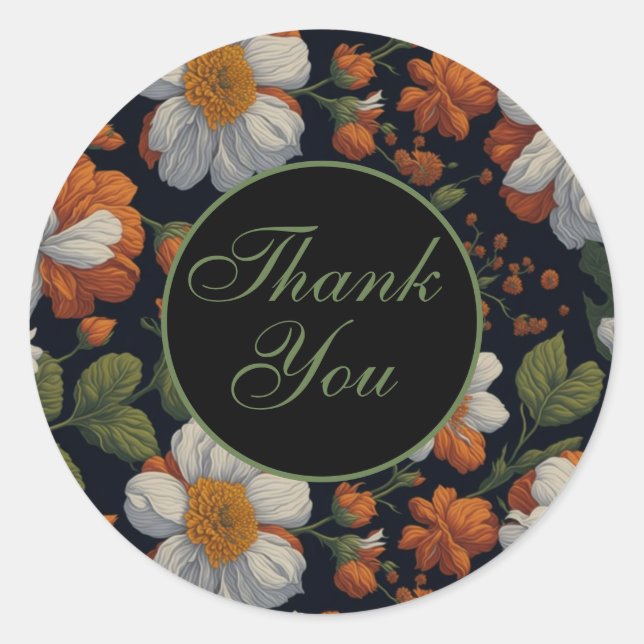 Pegatina Redonda Sofisticadas flores retro elegantes y blancas Nara (Anverso)