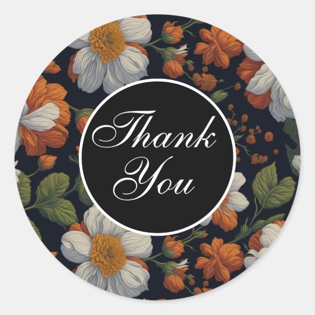 Pegatina Redonda Sofisticadas flores retro elegantes y blancas Nara (Anverso)