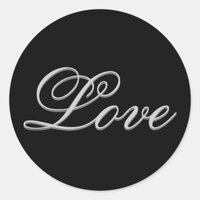 Pegatina Redonda Sofisticado Boda de amor negro gris (Anverso)