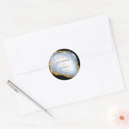 Pegatina Redonda Sofisticado Boda en Monograma de Pearl Golden Agat