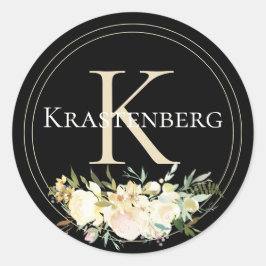 Pegatina Redonda Sofisticado Personalizado Nombre de familia Monogr