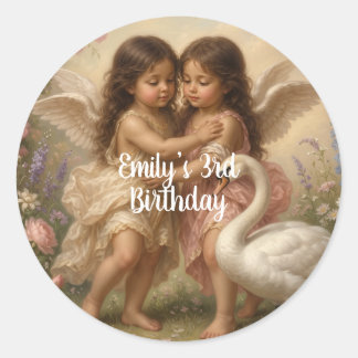 Pegatina Redonda soft angel cherub girls’ birthday || 