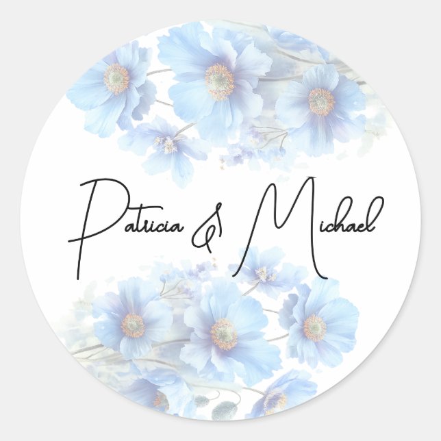 Pegatina Redonda Soft Blue Himalayan Poppy Flower Garden Wedding  (Anverso)