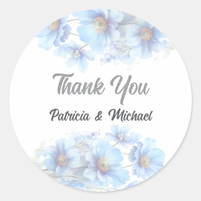 Pegatina Redonda Soft Blue Himalayan Poppy Flower Garden Wedding  (Anverso)