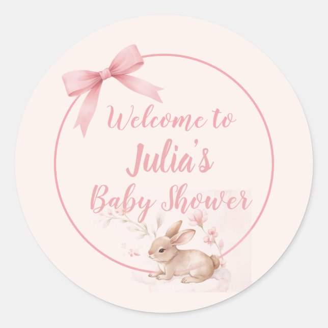 Pegatina Redonda Soft Bunny Welcome Design with Pastel Ribbon  (Anverso)
