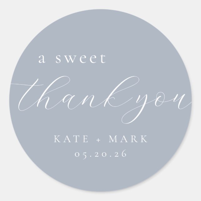 Pegatina Redonda Soft Dusty Blue A Sweet Thank You Wedding Favor (Anverso)