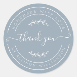 Pegatina Redonda Soft Dusty Blue Homemade Thank You Label