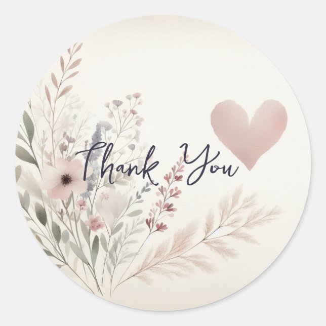 Pegatina Redonda Soft Floral Thank You Sticker (Anverso)