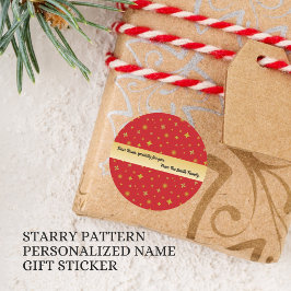 Pegatina Redonda Soft Glow Golden Stars & Floral Petals Pattern