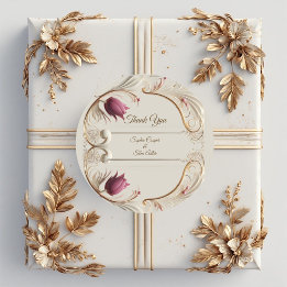 Pegatina Redonda Soft Gold Baroque Grandeur with Tulip Floral Swirl