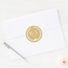 Pegatina Redonda Soft Gold Wedding Monogram Initials