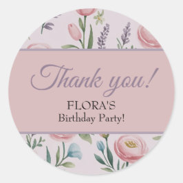 Pegatina Redonda Soft Pastel Floral Personalized Birthday Thank You