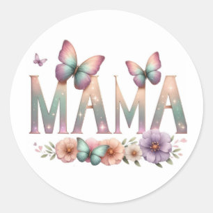Pegatina Redonda Soft Pastel MOM with Butterflies – Elegant Mother'
