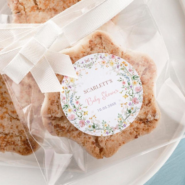 Pegatina Redonda Soft Pastel Wildflower Garden Baby Shower Favors (Subido por el creador)