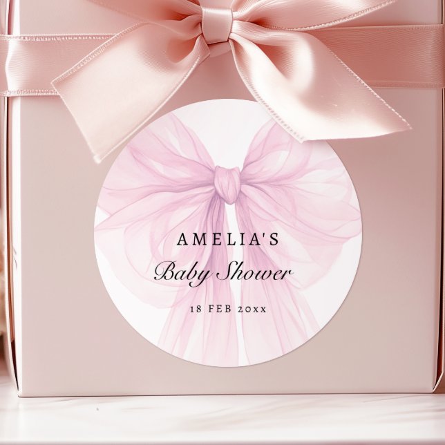 Pegatina Redonda Soft Pink Blush Bow Baby Girl Stickers (Subido por el creador)