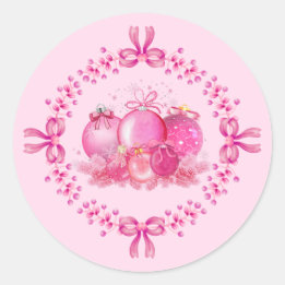 Pegatina Redonda Soft Pink Ornament Holiday Collection