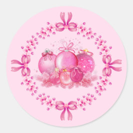 Pegatina Redonda Soft Pink Ornament Holiday Collection